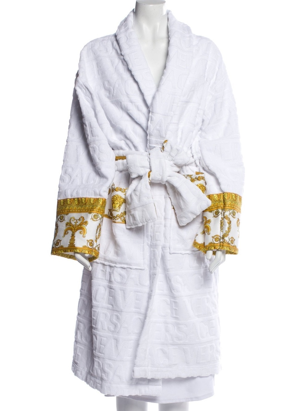 Versace White & Gold Barocco Cotton Toweling Robe